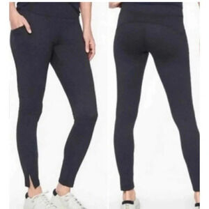 Athleta Womens Small Blue Black Mercer Yoga Pants Herringbone Ankle Slit